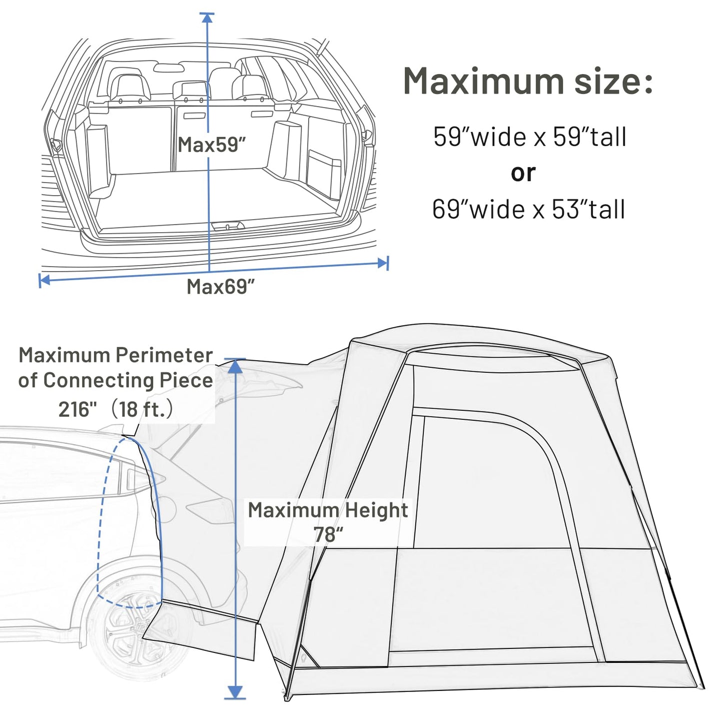 Timber Ridge 5 Person Truck-Bed-Tents SUV Camping Tent with Rainfly & Storage Bag 10' W X 8' L X 7.1' H Blue