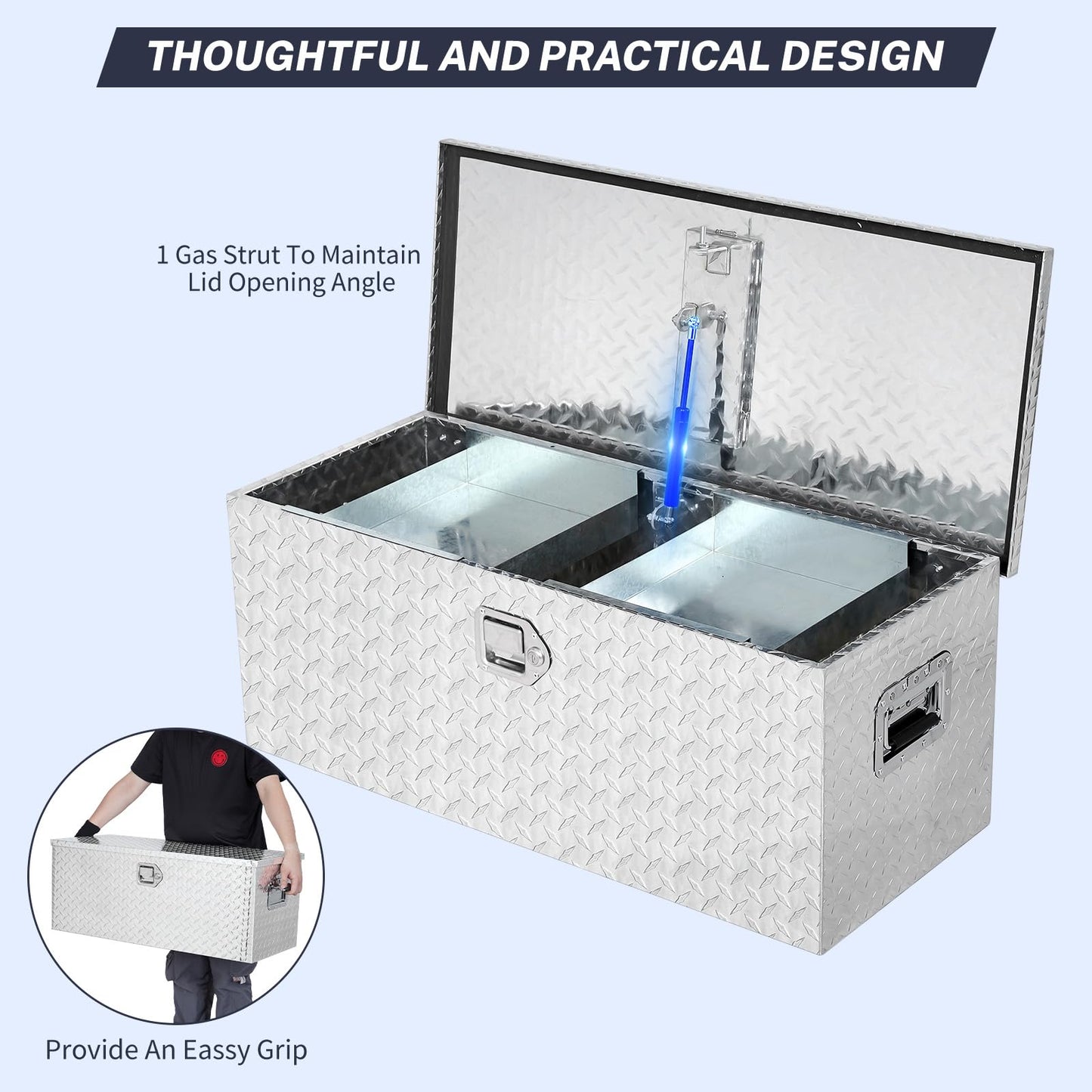 IDEALHOUSE Heavy Duty Aluminum Truck Bed Tool Box, Diamond Plate, 30x15x15 in - Lockable, Waterproof Storage Chest with Side Handle, for Pickup, RV, Trailer, Underbody - Star Diamond Design