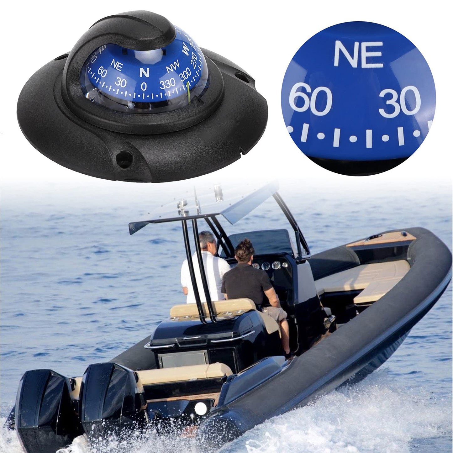 Wene Boat Compass Dash Mount Flush, Boating Compass Dashboard Suction with LED Light, Navigation Marine Compass Boats Surface Mount Electronic LED Light Marine Digital Compass for Car Boat Truck