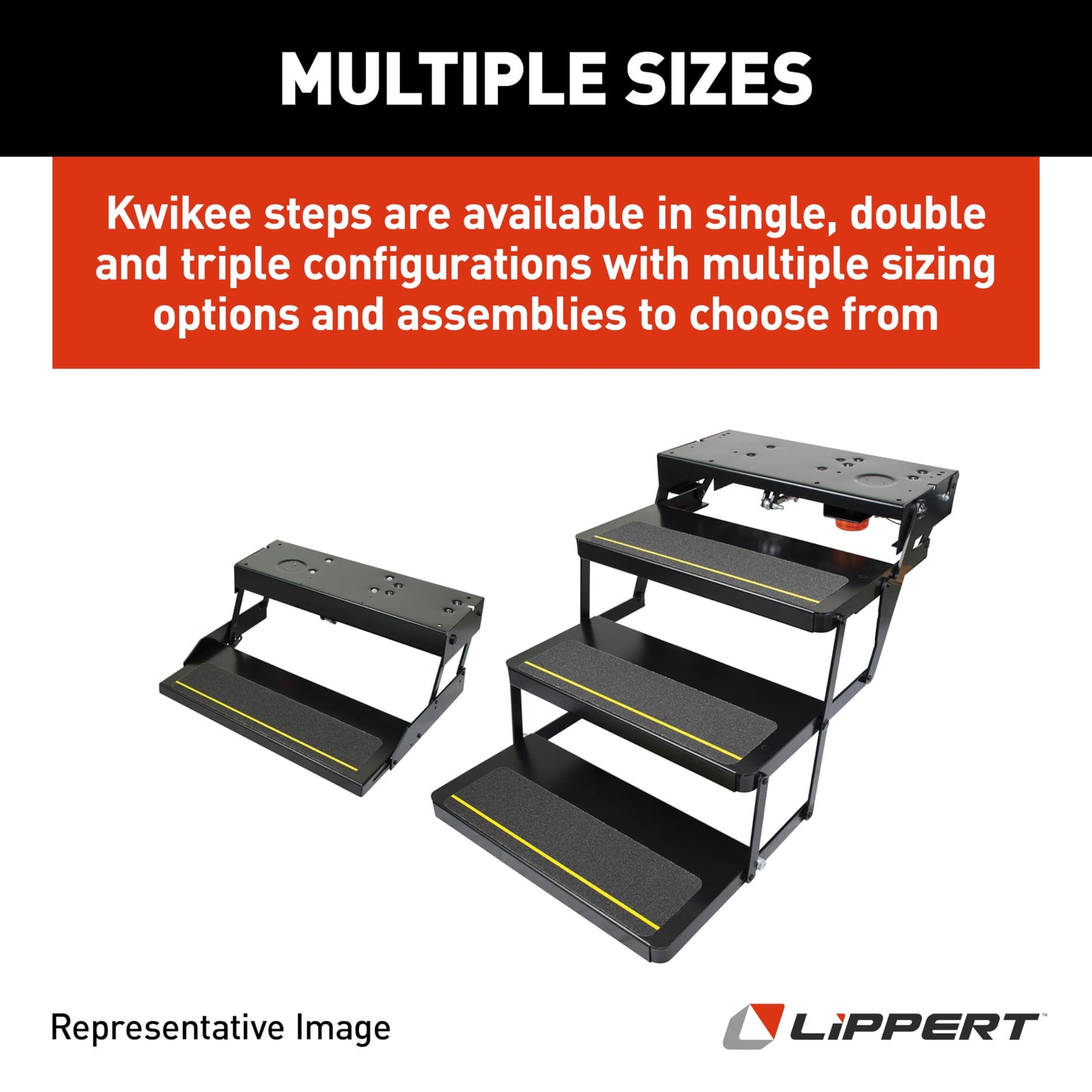 Kwikee 34 Series Electric Step Assembly, Logic Control Unit, Power Switch Kit for RV, Travel Trailers, Hidden Light, 8.5" Step Rise, Anti-Slip Surface, 12V DC Motor, Steel Construction - 3722862