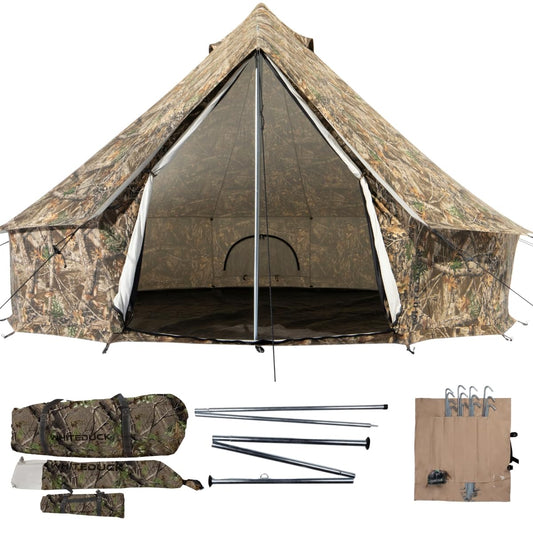 WHITEDUCK Regatta Canvas Bell Tent - w/StoveJack, Waterproof, 4 Season Luxury Camping and Glamping Yurt Tent Outdoor (20' (6M), Water Repellent, Realtree Edge)
