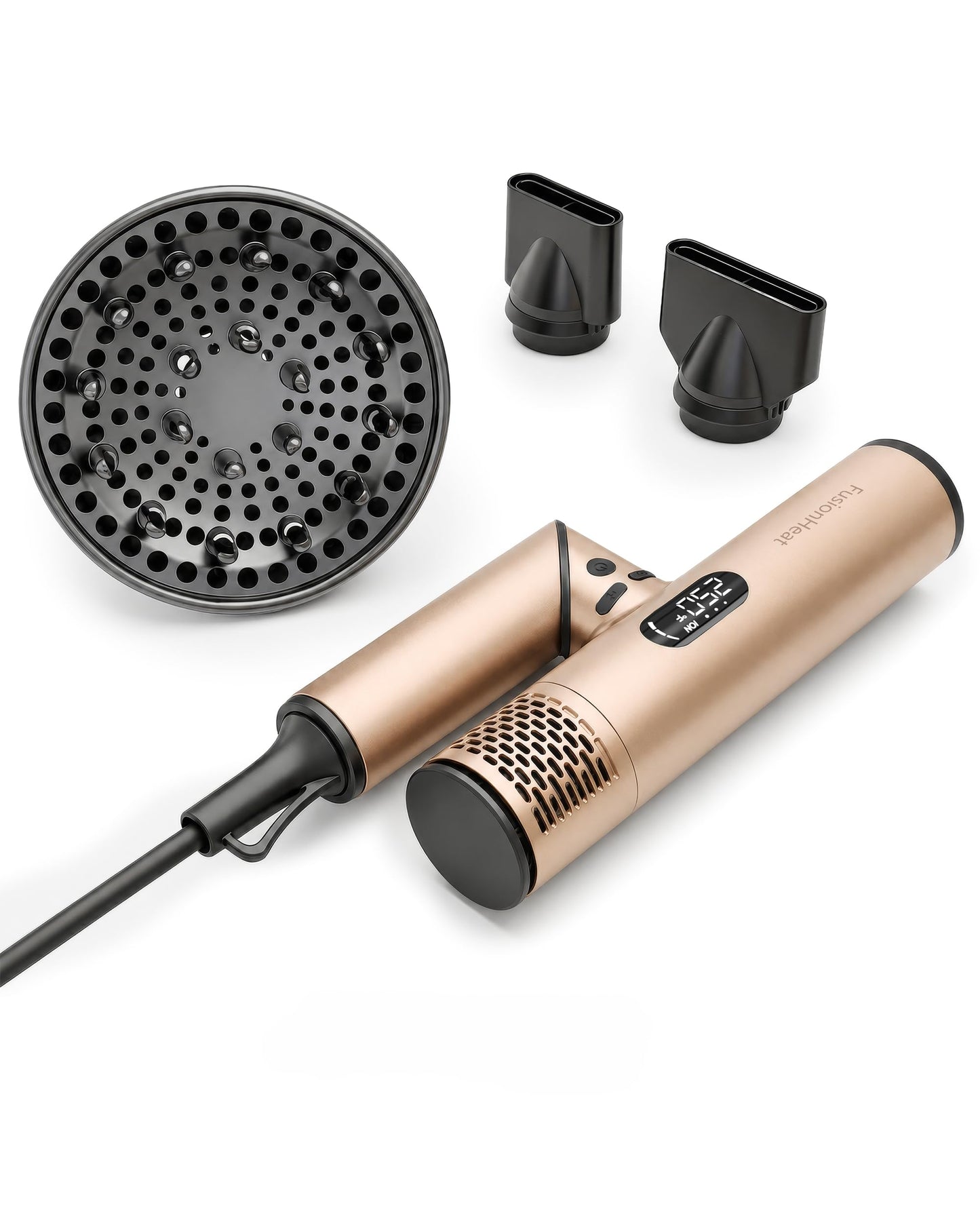 FusionHeat Dual Voltage Travel Hair Dryer with Magnetic Diffuser - 1600W High-Speed Ionic Blow Dryer for Women, Automatic Dual Voltage 110V-240V, Lightweight & Compact, Foldable, Heat Control