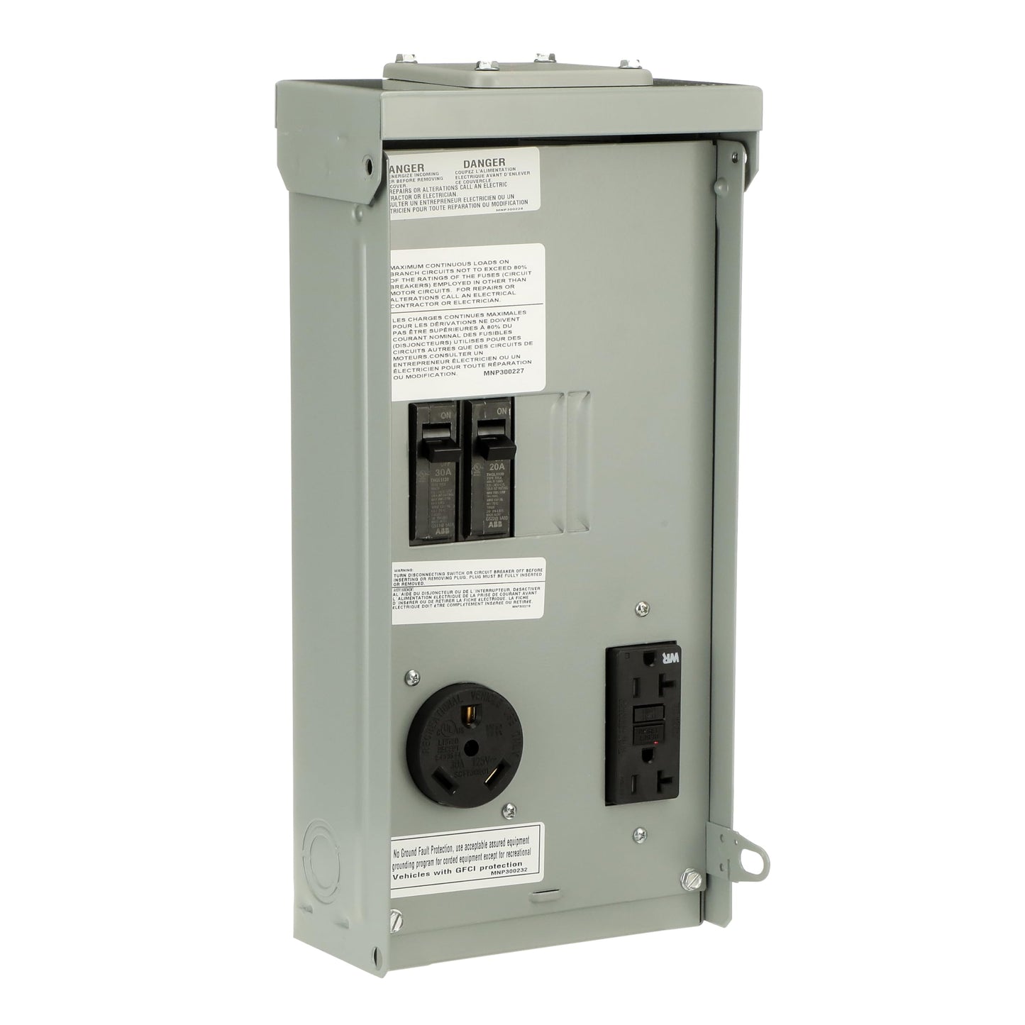 Midwest U041C010P 70A Unmetered Power Pedestal • Outdoor Surface Mount Panel • 30A TT-30R + 20A GFCI Receptacles • Lockable Weatherproof Design • for RV Parks, Campgrounds, and Mobile Homes