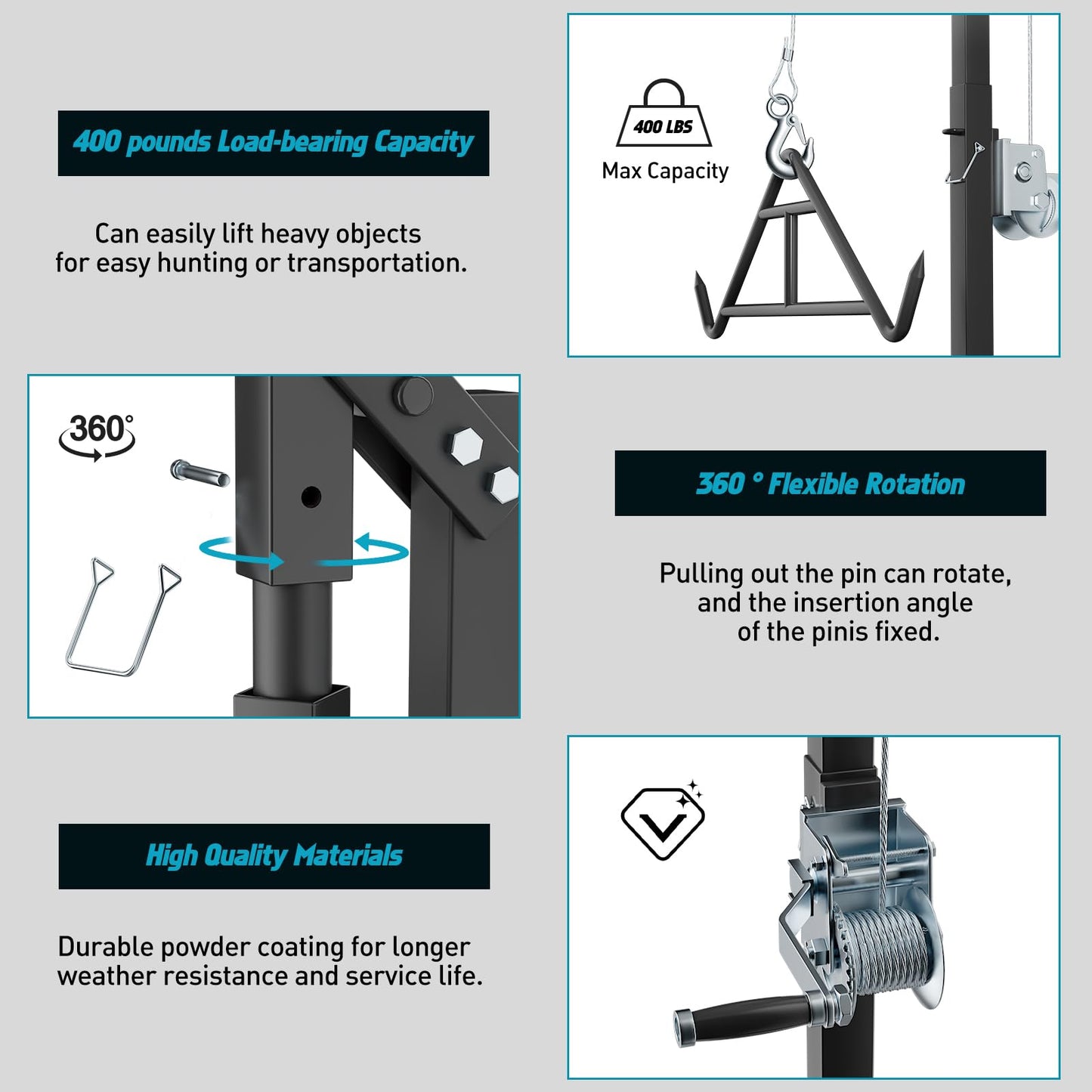 Truck Hitch Game Hunting Hoist - CROSSHIP Mounted Lifting System & Hitch Game Hoist - Easy 10-Minute Installation - 360 Degree Rotation, Detachable 3in1 (2025 Upgrade)