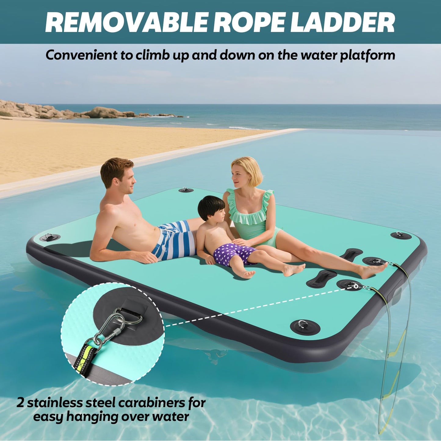 8x6FT Inflatable Floating Dock for Lakes: Swim Air Dock Water Mat Floating Platform Island Raft for Pool Beach Ocean with Mooring Rope, Water Ladder, Non-Slip Surface