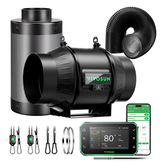VIVOSUN Smart Air Filtration PRO T6 Kit 6", AeroZesh T6 Inline Duct Fan w/GrowHub E42A+ Temp. Humidity WiFi-Controller, Carbon Filter & Ducting, Cooling & Ventilation System for Grow Tent, Hydroponics