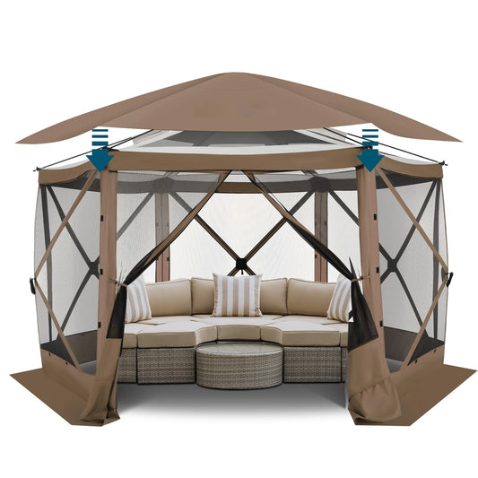 COBIZI 12x12 FT Pop Up Canopy Stargazing Tent, Gazebos On Clearance with Removable Roof, Screened in Gazebo, Screen Tents Portable carpas para Patio for Outdoor Camping,Backyard, Garden, Brown(Pro)