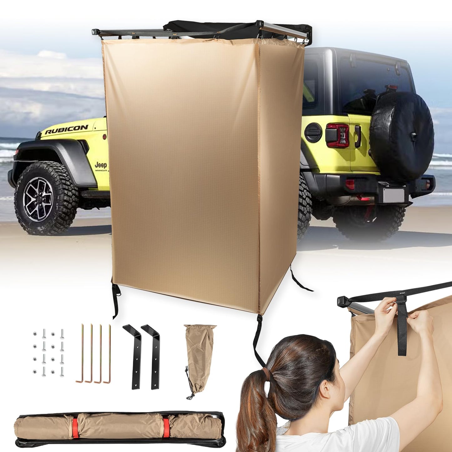 Fits for Jeep/Toyota Shower Tent Awning | 300D Ripstop Fabric,Instant Setup for 4x4 Overlanding & Boating - Aluminum Frame with Shower Head Holder - for Camping, Off-Roading, Fishing & Road Trips