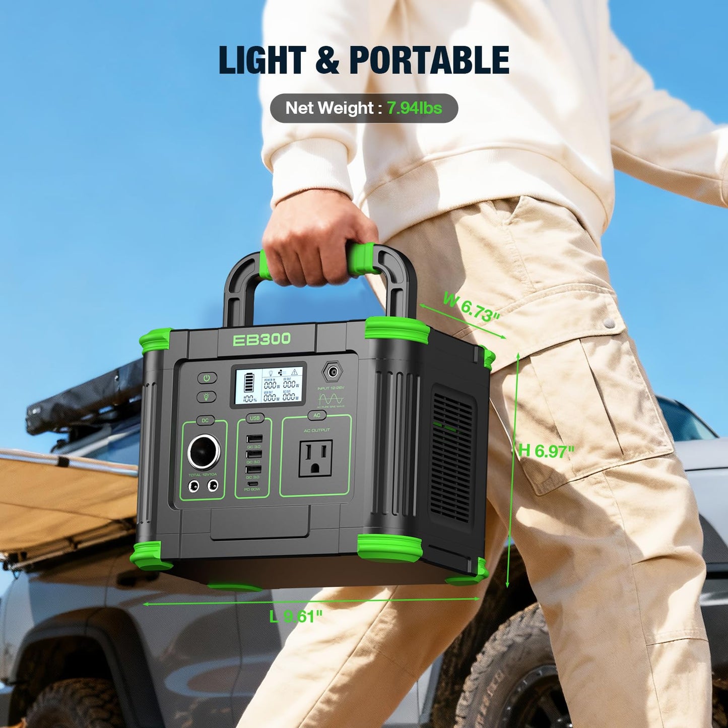 Portable Power Station 330W, 288.6Wh Solar Generator with 60W USB-C PD Output, 120V Pure Sine Wave AC Outlet, 5W Wireless Charging, 330W Backup Lithium Battery for Outdoor Camping Travel Hunting Home