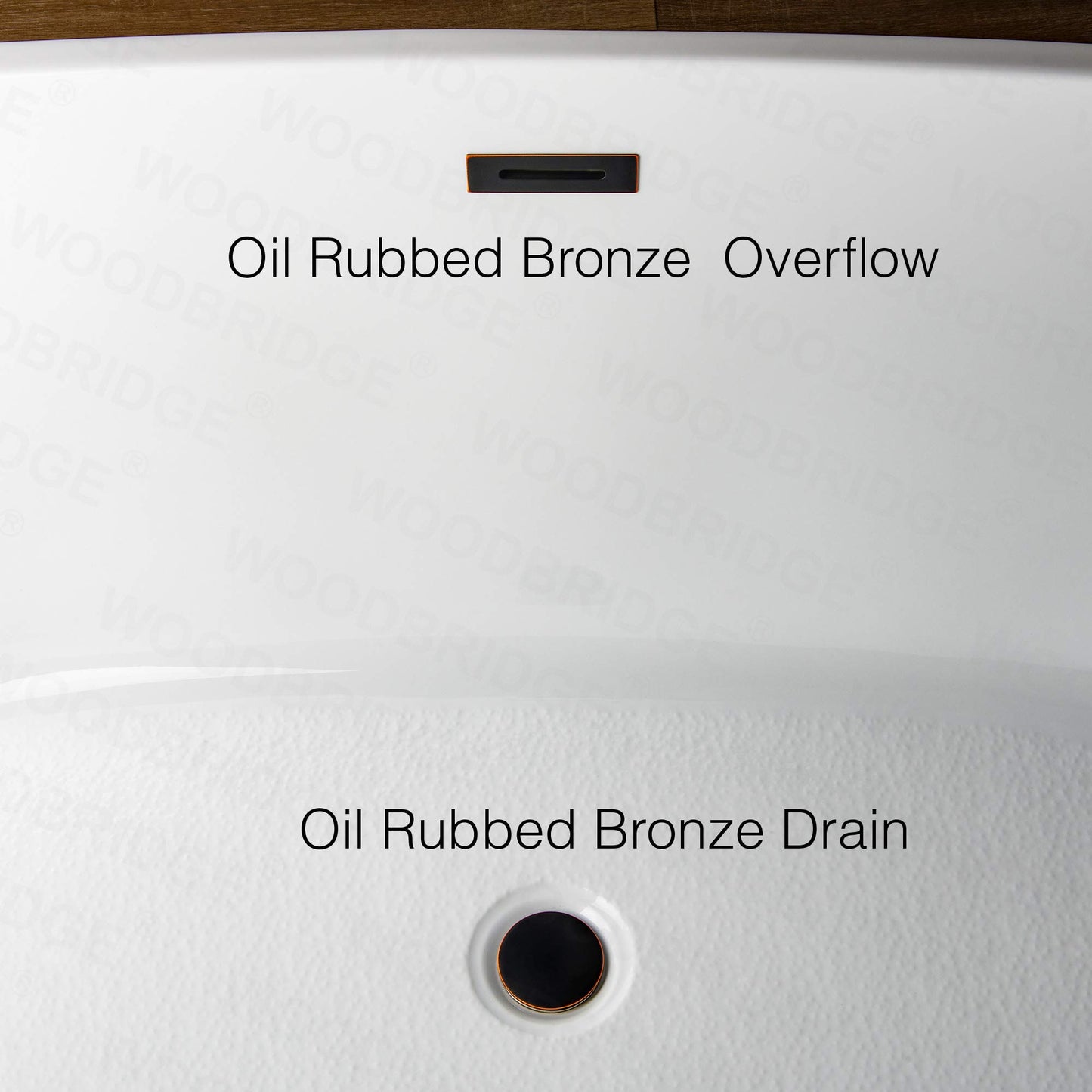 WOODBRIDGE 59"Freestanding White Acylic Soaking Bathtub with Drain Kit and Floor Mount Tub Filler in ORB,BTA1514 -ORB-Drain &O+F0010ORBRD
