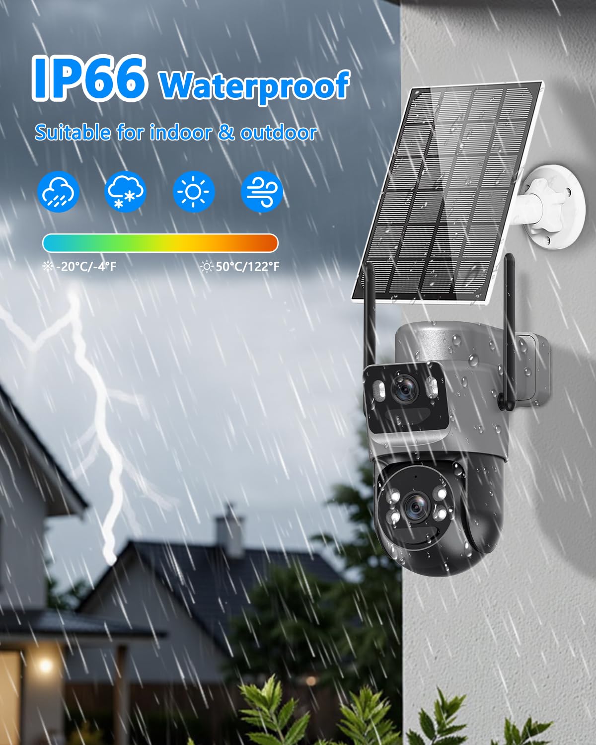Latuwuz 4K Security Cameras Wireless Outdoor Solar, 5GHz/2.4GHz WiFi 360° PTZ Cameras for Home Security with Dual Lens, Color Night Vision, Human Detection, Siren, 2-Way Audio, IP66