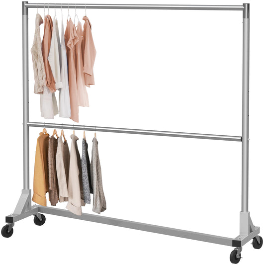 Simple Houseware Commercial Grade Z-Base Double Rod Garment Rack, 600lb Load, 63 inch, Silver