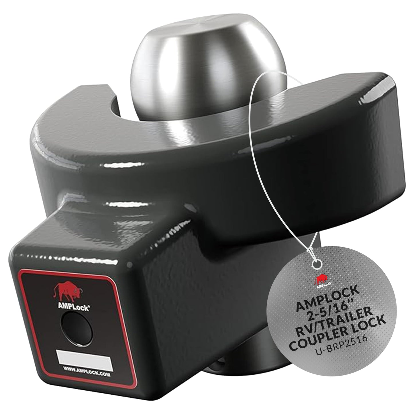 AMPLock U-BRP2516 2 5/16", Heavy Duty Trailer Lock for 2 5/16" Coupler, RV Camper Hitch Lock, Receiver Hitch Accessories, Fast Push System, Rust Resistant Finish, Long Term Outdoor Use