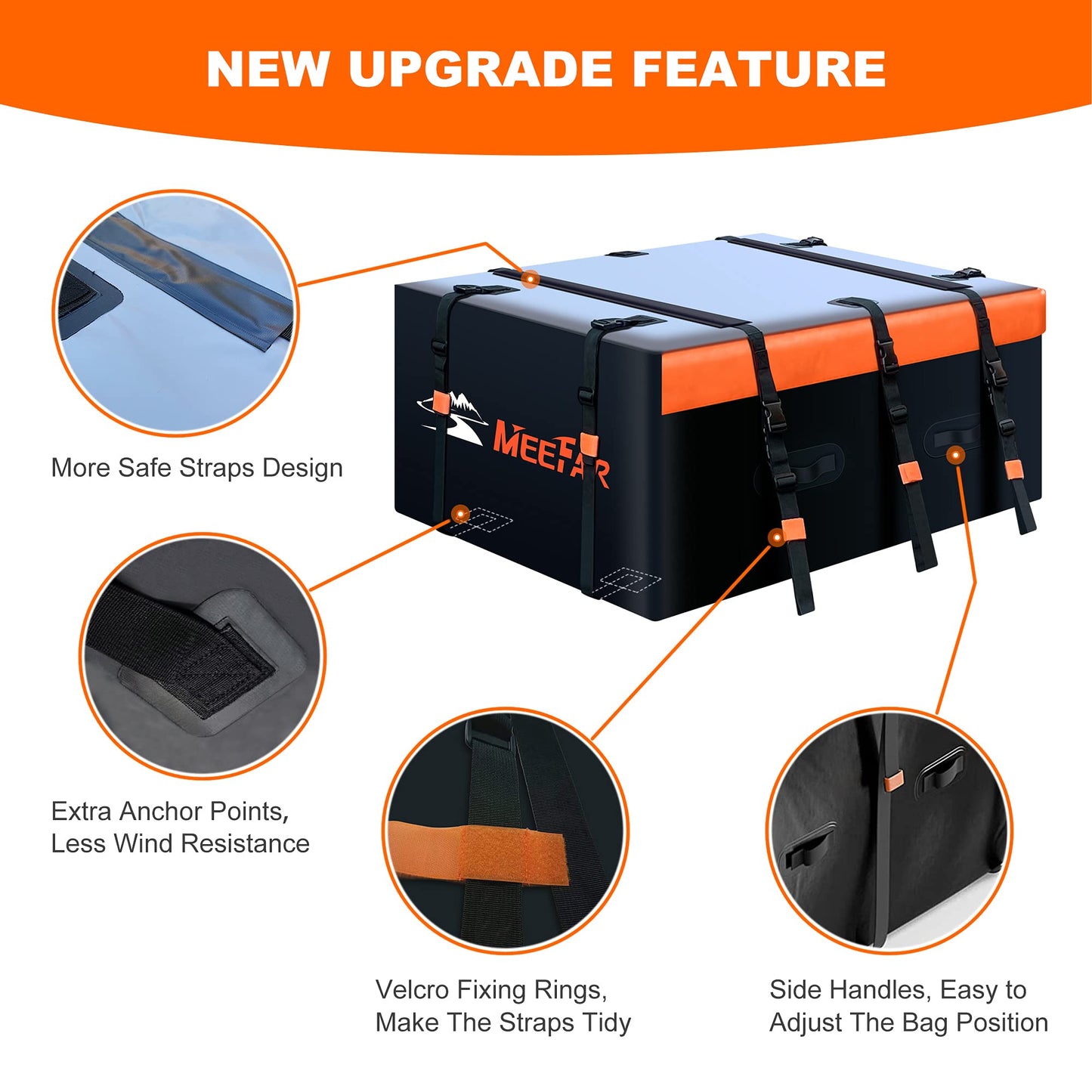 MeeFar Rooftop Cargo Carrier Car Roof Bag 21 Cubic Feet 100% Waterproof Car Top Carrier, Fits All Vehicle with/Without Rack,Include Anti-Slip Mat,10 Reinforced Straps,6 Door Hooks,Luggage Lock