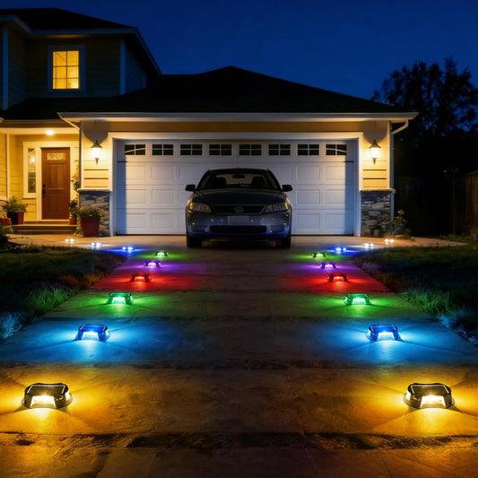 AGPTEK Remote Control Outdoor Solar Driveway Lights 12 Pack, RGB Multi-Colors & Modes Waterproof Color Changing Solar Powered Decorative Marker Security Lights for Garden, Deck, Dock, Step, Sidewalk