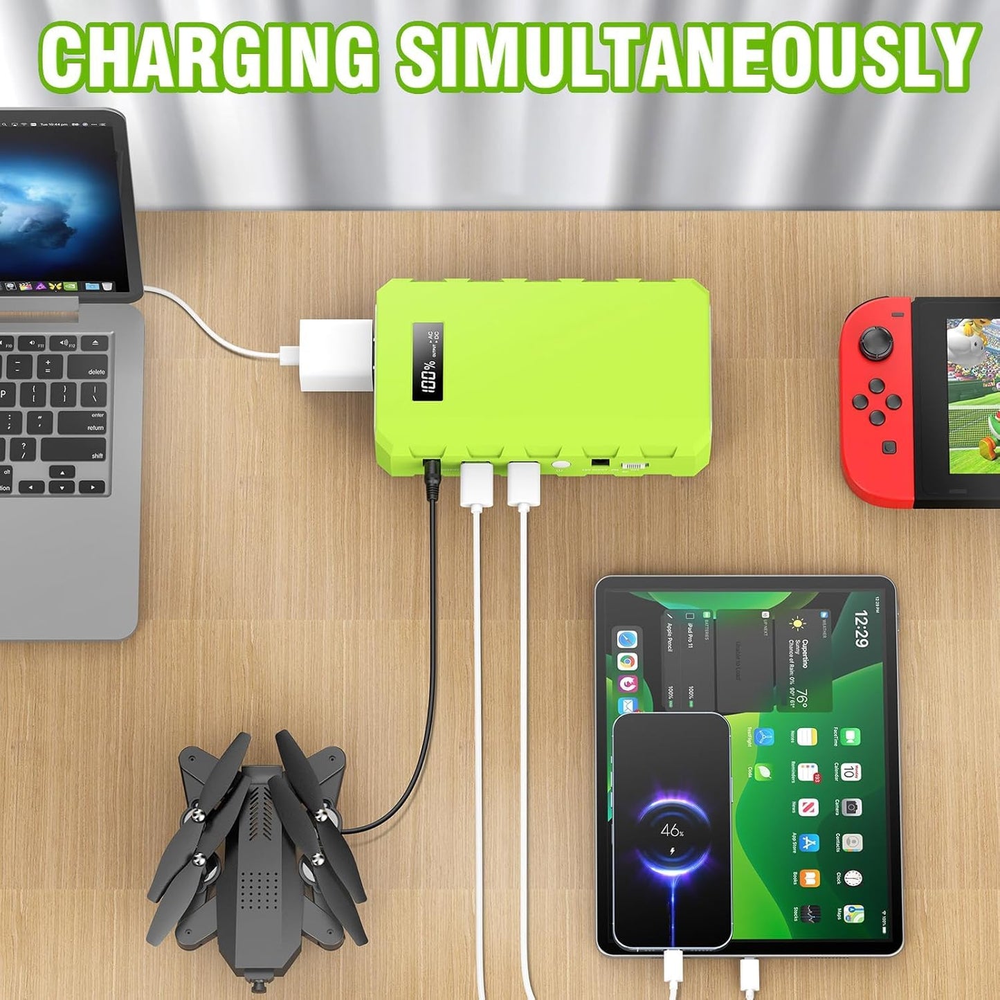 powkey 24000mAh/65W Solar Generator 30W with Panels Included, 88Wh Portable Power Station with AC Outlet, Lithium Battery Rechargeable Powered Bank with 110V AC Outlet for Emergency (Green+Black)