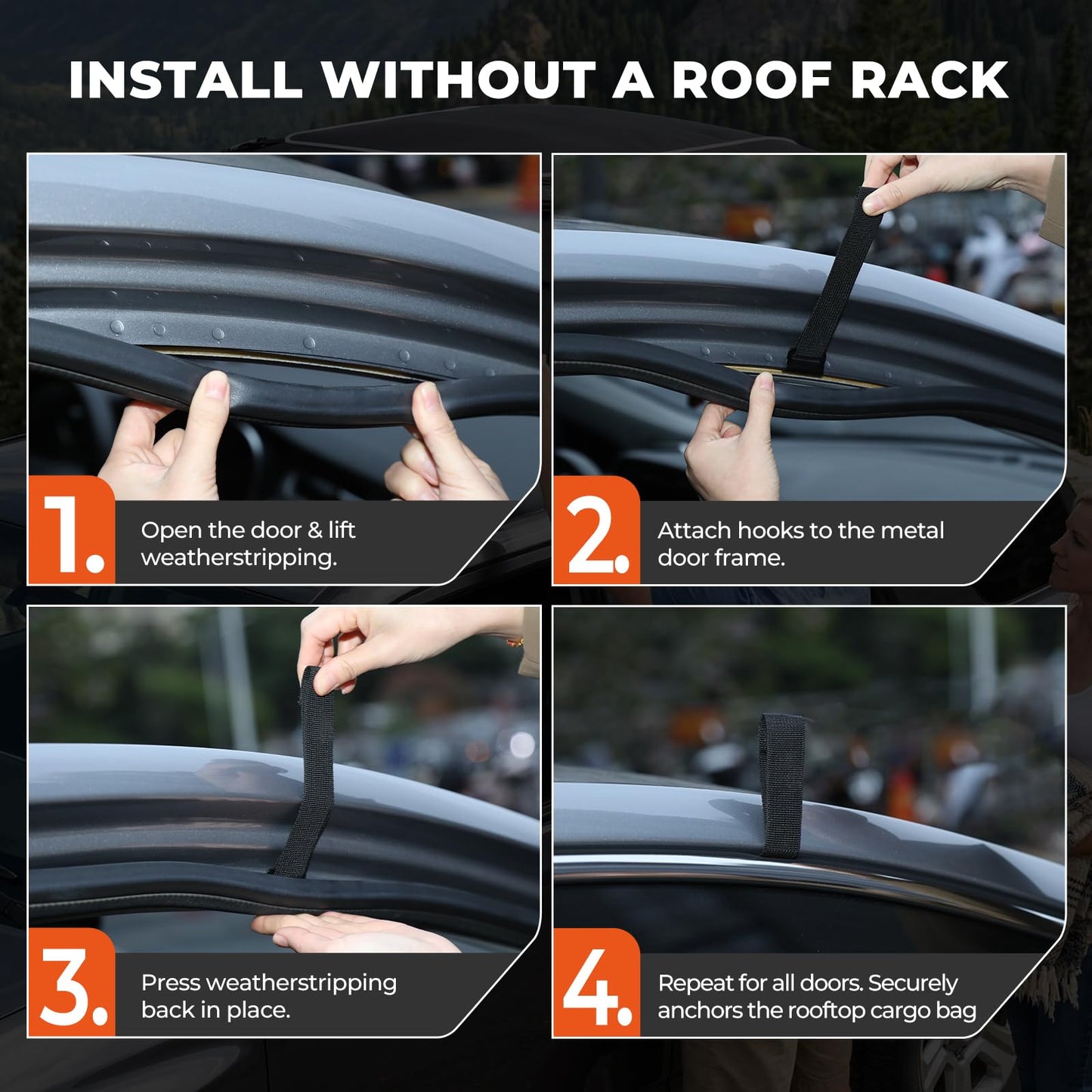 Car Roof Bag 21 Cubic Feet, Waterproof Rooftop Cargo Bag for Cars SUVs & Vans, 840D Heavy-Duty PVC, Universal Fit with or Without Roof Rack- Anti-Slip Mat，Combination Lock，6 Door Hooks，4 Extra Straps