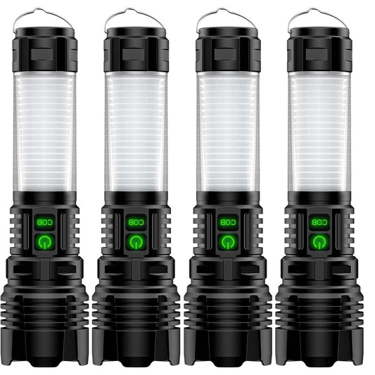 Hoxida Camping Lanterns Flashlight Rechargeable High Lumens- 2000 Meters Long Beam Super Bright LED Flashlight, Waterproof Camping Tent Lights 5 Modes, Zoomable Handheld Flashlight Lantern 4pcs