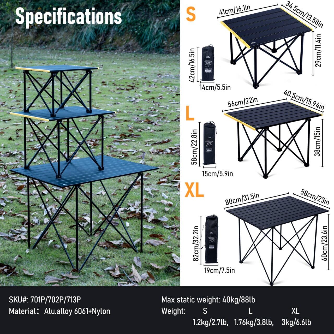 iClimb 1 Folding Table and 2 Anti-Sinking Folding Chair Bundle, Ultralight Compact for Adults Outdoor Beach Backpacking Hiking Camping Concert