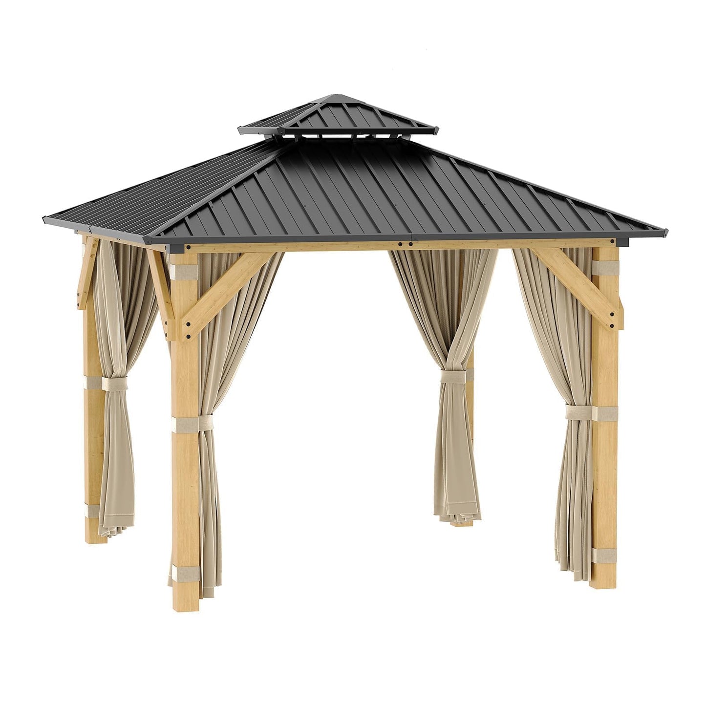 10x10 ft Wood Gazebo, Upgrade Spruce Frame and Double Galvanized Steel Roof, Hardtop Gazebo