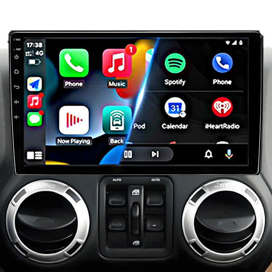 Android 14 4GB+64GB,Customize Desktop Car Stereo Radio for Jeep Wrangler JK Compass Grand Cherokee Dodge Ram 1500, 10 inch QLED Touchscreen Support Wireless CarPlay Android Auto Bluetooth FM SWC