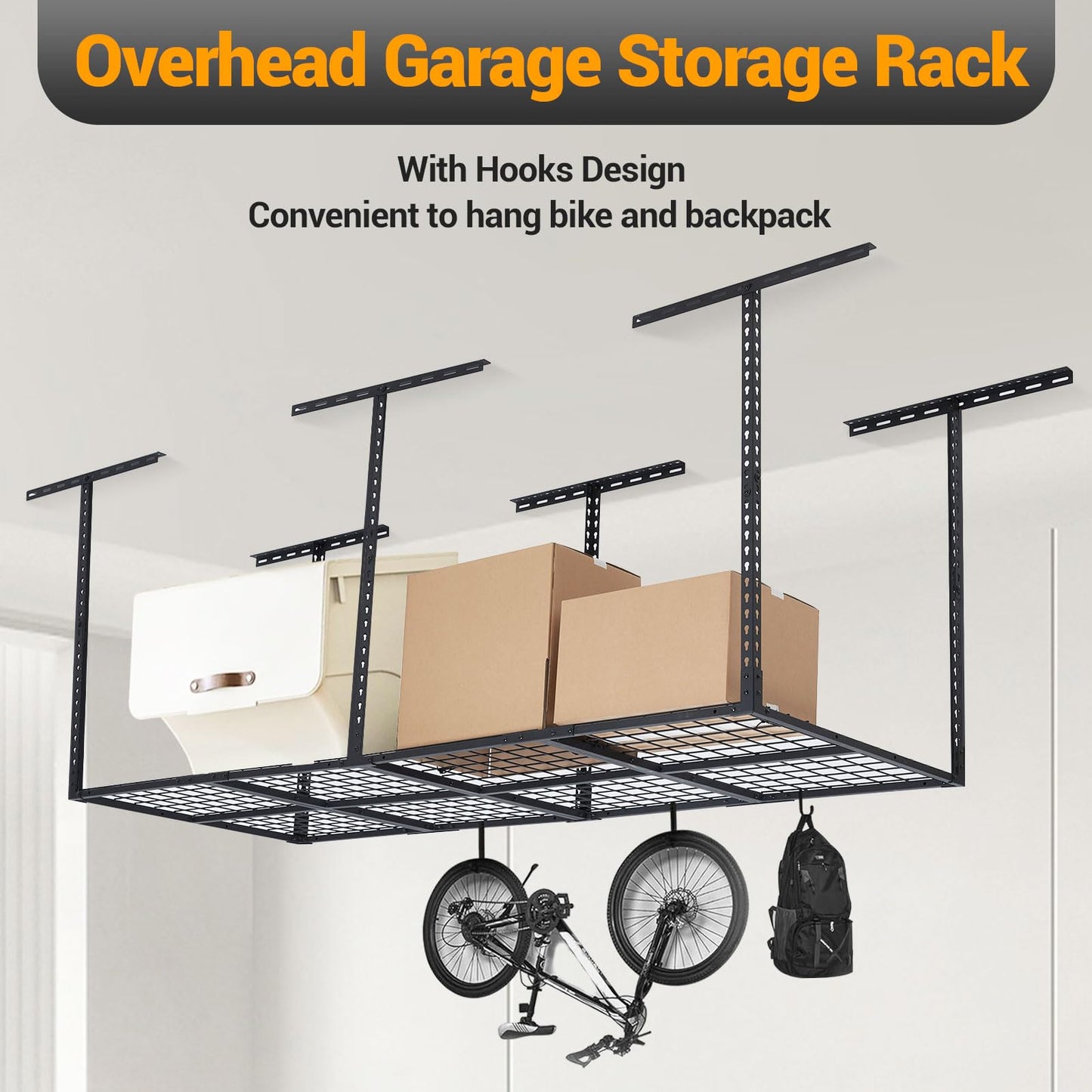 GarveeHome Garage Ceiling Storage Racks - Heavy Duty, 96'' * 36'', Adjustable Cold Rolled Steel Racks, 600 lb. Loading Weight Capacity