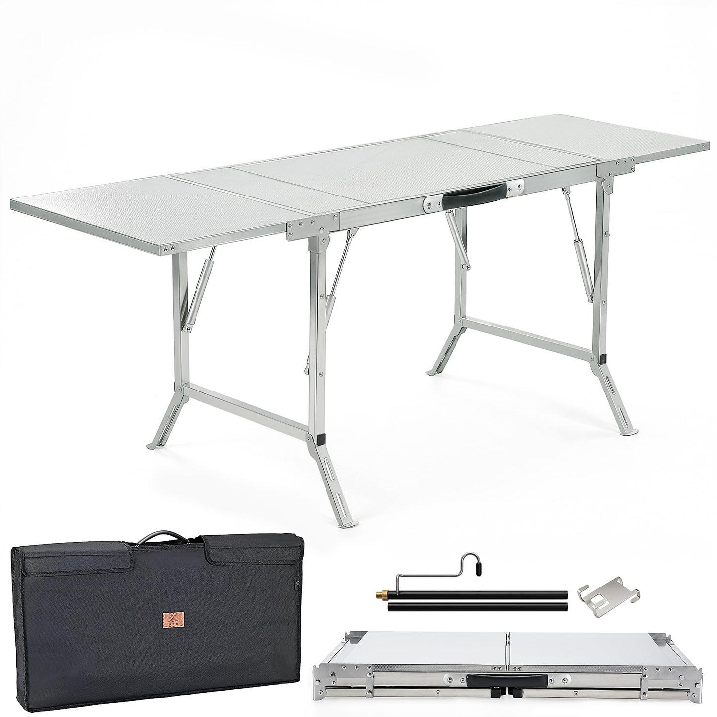CAMPJOURNEY Folding Table IGT Camping Table, Portable Outdoor IGT Cook System, Stainless Steel Camp Table with Carry Bag for Car Camping Picnic RV Trip Patio Backyard BBQ