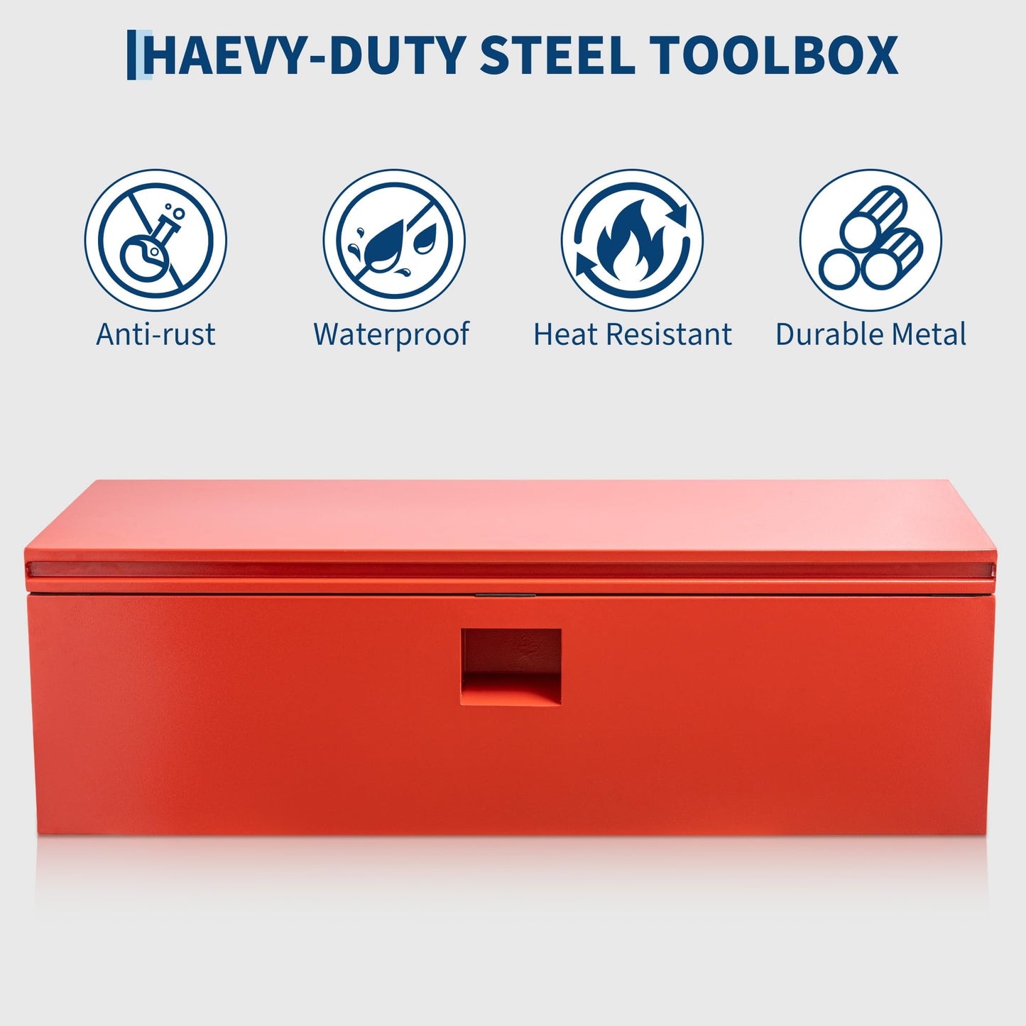 ExploreHorizon Industrial Steel Truck Tool Box w/Gas-Shock Lid, Pry-Resistant Security & Weatherproofing Toolbox Organizer Chest Fits Pickup, Truck Bed, RV, Trailer
