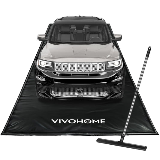 VIVOHOME Containment Mat (8'6" x 20') with Stay Put Corner, PVC Garage Floor Mats, Heavy Duty Garage Parking Mat with a Squeegee,Black