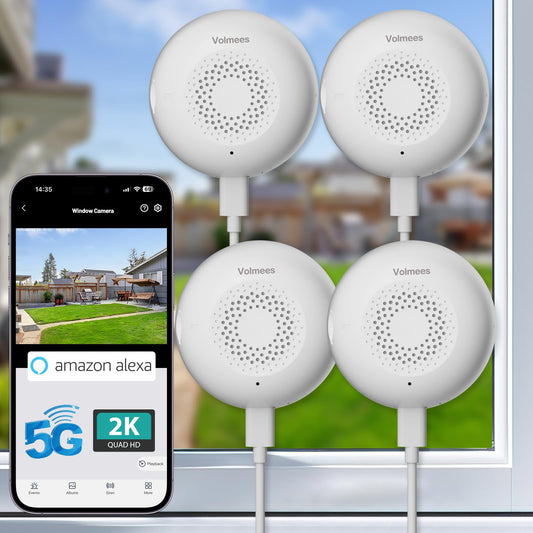 volmees 2K Window Camera, 5G & 2.4GHz WiFi Indoor Dome Camera for Home Security w/Full Color Night Vision, Real-Time Alerts, Human/Motion Detection, Alexa, 24/7 Recording, Easy Install,White,Short-4P