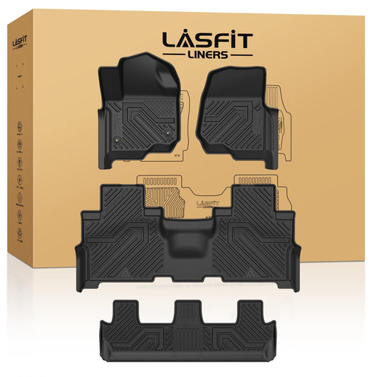 LASFIT Floor Mats for Ford Expedition | Expedition Max 8 Seater 2021 2022 2023 2024(Not Fit 7 Seats), All Weather TPE Protector Custom Fit for SUV Car Liners, 1st& 2nd& 3rd Row, Black 4pcs