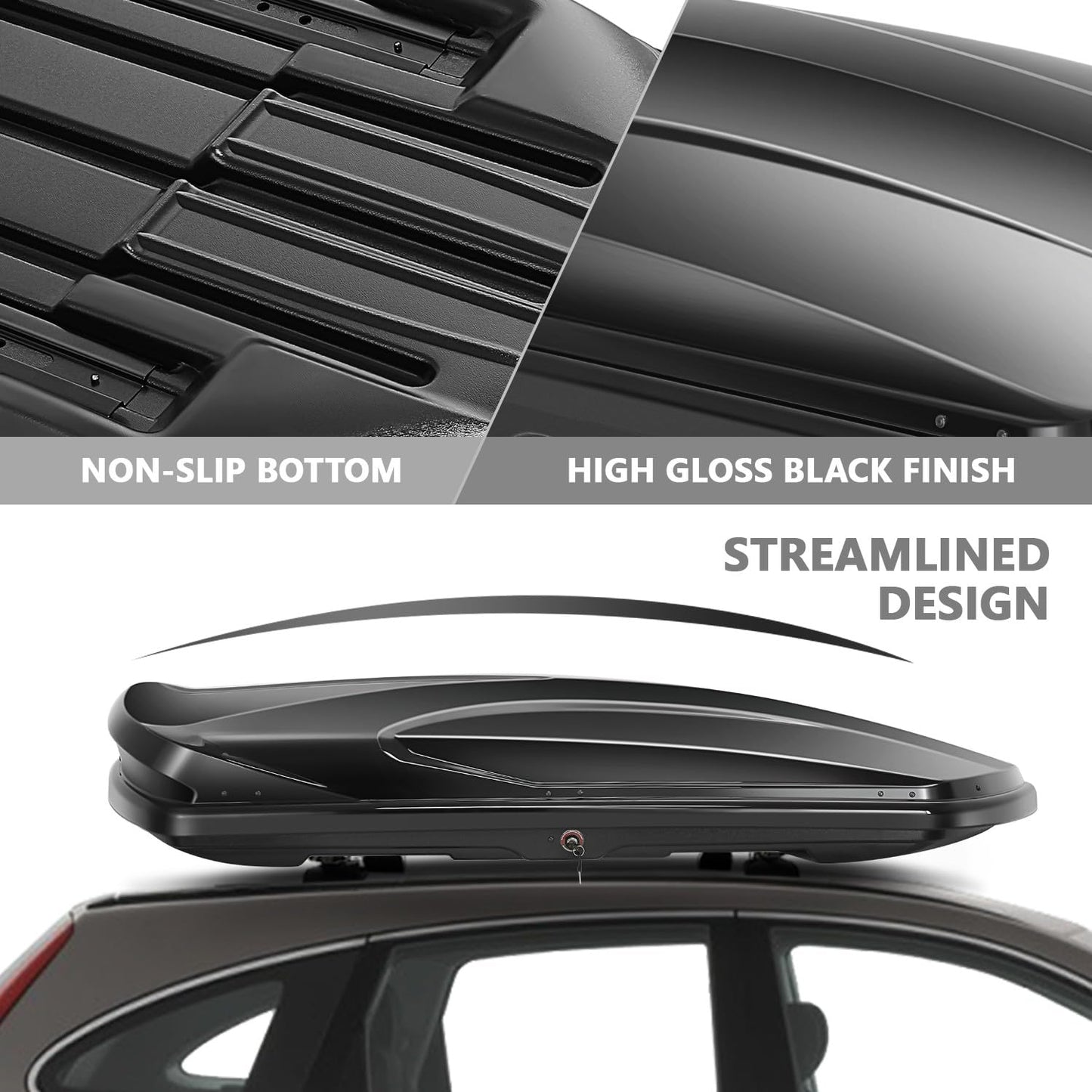DNA Motoring Rooftop Cargo Lock Box Carrier Lockable Heavy Duty Car Top Storage Case, Capacity 110 Lbs, 72" x 30" x 12" (L x W x H), 13 Cubic Ft.(Glossy Black), PT-ZTL-8326-GSBK