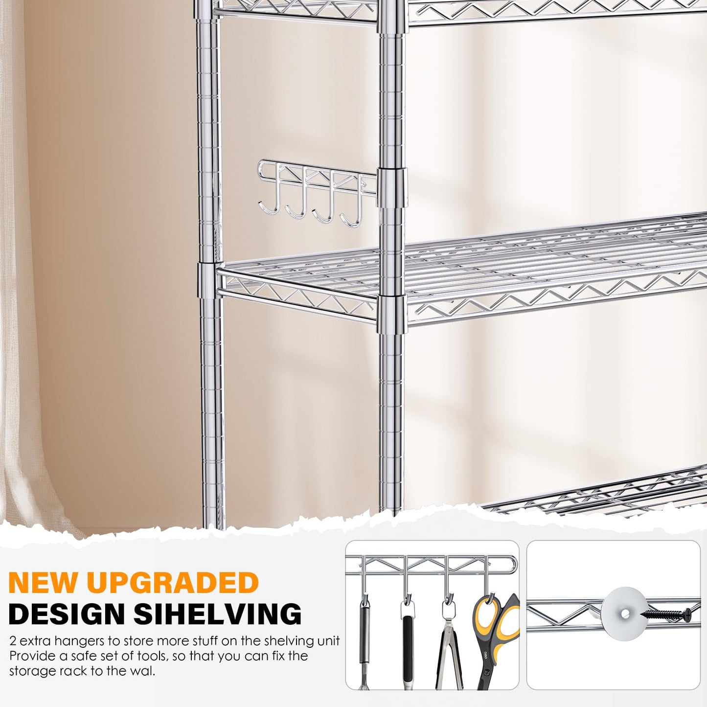 YNN Storage Shelves,6000Lbs 6 Tier Heavy Duty Metal Rolling Shelving Unit with Wheels & 8 Hooks, Adjustable Garage Wire Rack for Kitchen, Bathroom,Industrial,Pantry(36" W x 14" D x 72" H, Chrome)