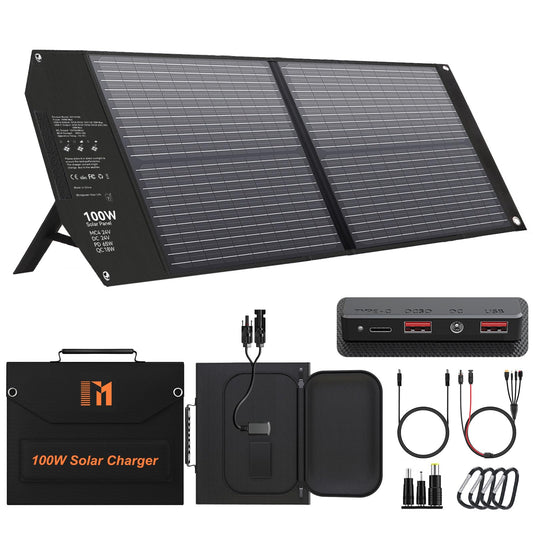 100W Portable Solar Panel USB-C PD 65W Fast Charging 24V MC4 DC QC3.0 USB-A Foldable Solar Charger for Power Station Generator Outdoor Camping RV Trip Off Grid Living