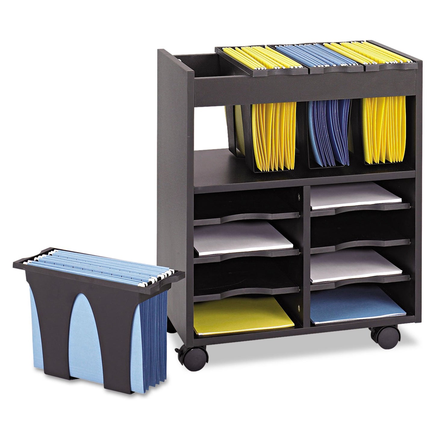 Safco Go Cart Mobile Cart, Rolling File Organizer, Includes 4 Removable Plastic Tubs for Letter-Size Hanging Files & 6 Pullout Shelves