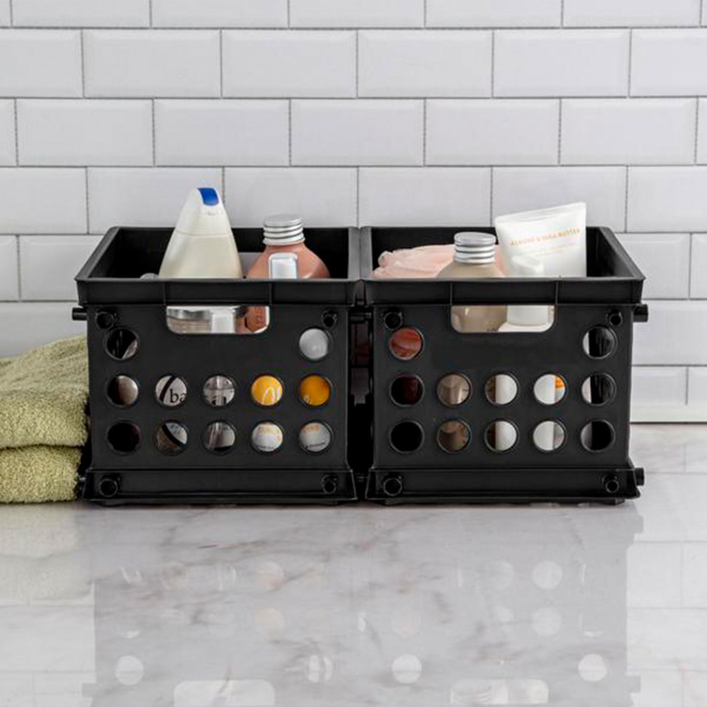 Sterilite Mini Crate, Stackable Plastic Storage Bin with Handles, Organize Home, Garage, Office, School, Dorm Room, Black, 36-Pack