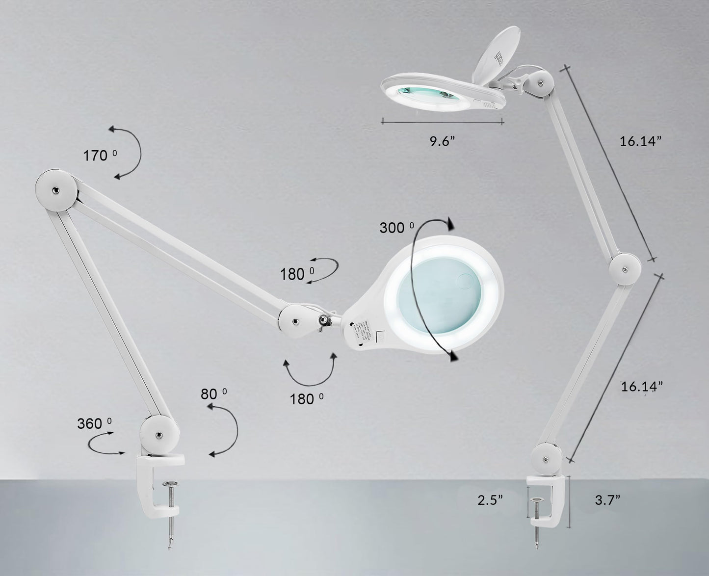 Neatfi LED Bifocal Magnifying Lamp 1,200 Lumens – 5” Glass Lens, Dual Magnification 3X/6X, Dimmable Task Light | Adjustable Arm with Clamp | Crafting, Jewelry & Reading (8 Diopter + 20 Diopter, White)