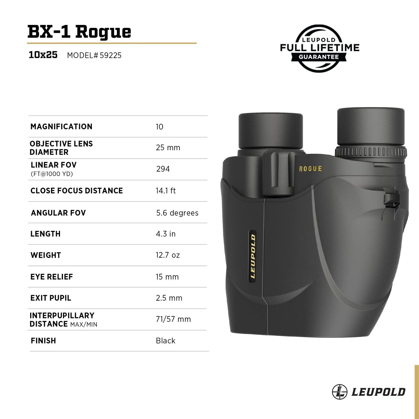 Leupold BX-1 Rogue Binoculars, 10x25mm (59225)