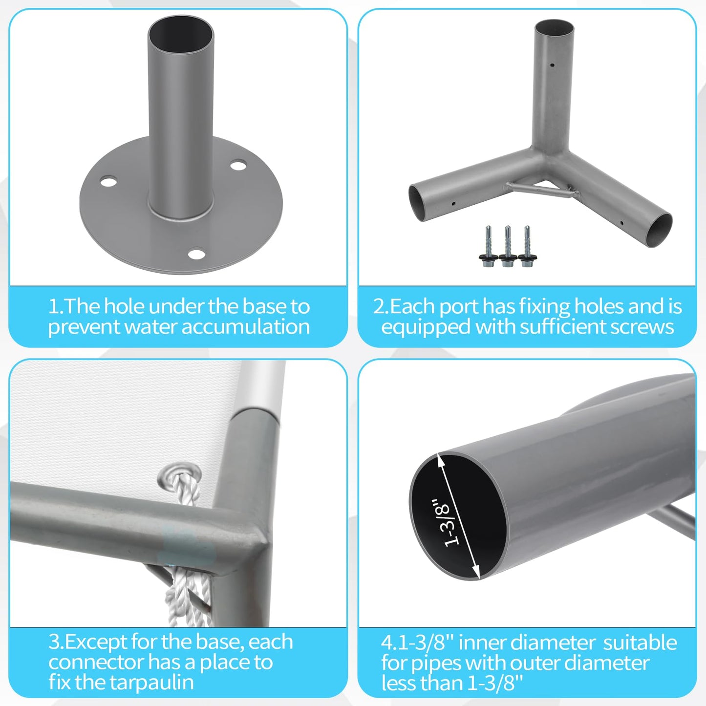ICITYWALL 6 Leg Carport Kits，Low Peak Canopy Fitting Kit with 1-3/8" ID, Galvanized Steel Carport Connectors, shed Frame kit DIY Project