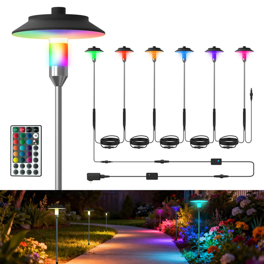 LOHAS Low Voltage RGB Pathway Lights 6 Pack Outdoor, Dusk to Dawn Landscape Lighting with Remote Control & Timer, RGBW Color Changing Plug in Garden Yard Walkway Lights IP65 Waterproof
