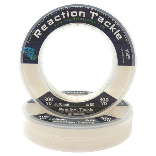 Reaction Tackle 100% Pure Fluorocarbon Fishing Line - High Strength, Abrasion-Resistant, Fast-Sinking, Virtually Invisible - Saltwater and Freshwater Leader Line - Clear - 200LB 50 Yards