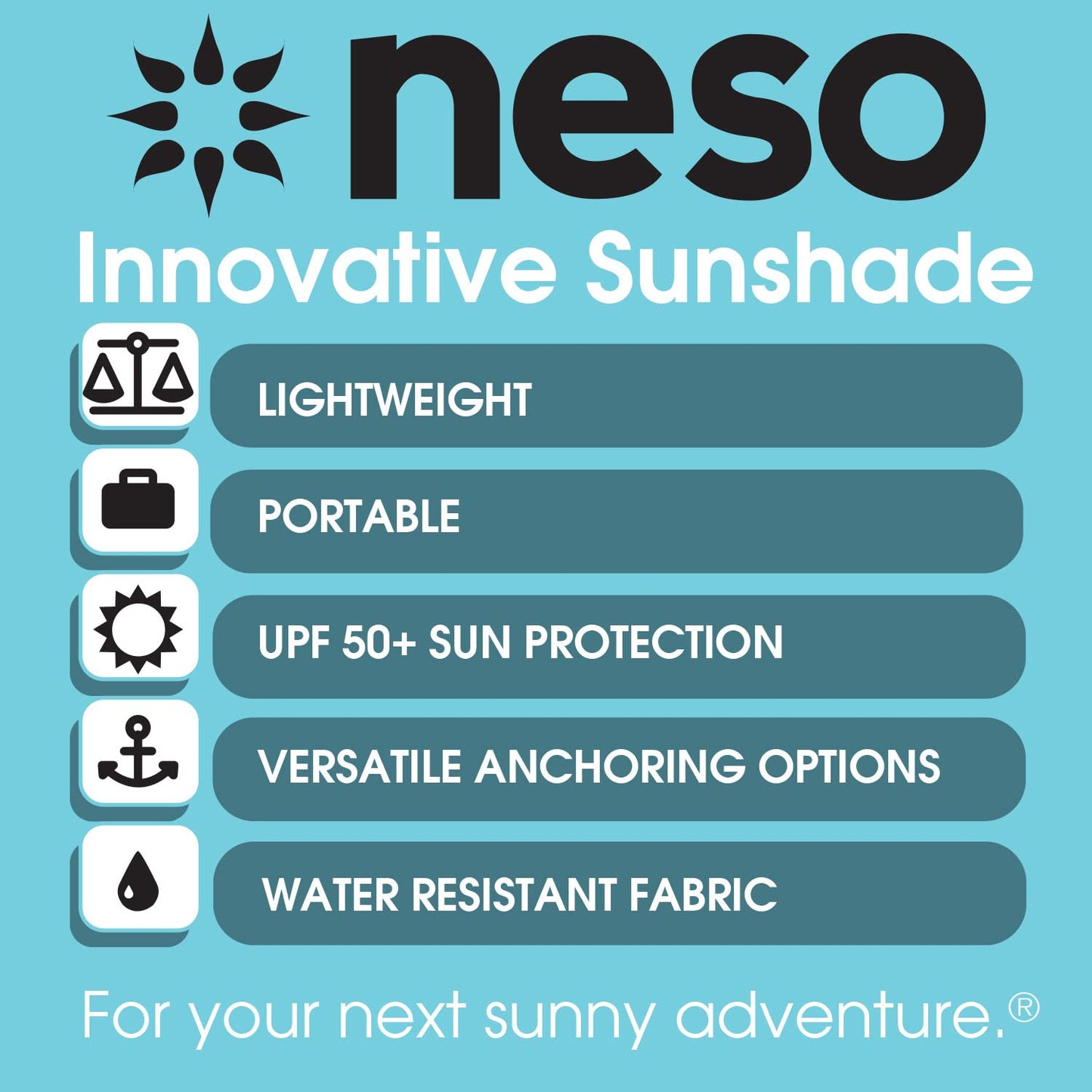 Neso Portable Beach Tent Sun Shelter with Sand Anchor - Lightweight Beach Shade Canopy - Easy Setup for Family Outings - Patented Reinforced Corners - UPF 50+ Sun Protection - 7 x 7ft - White