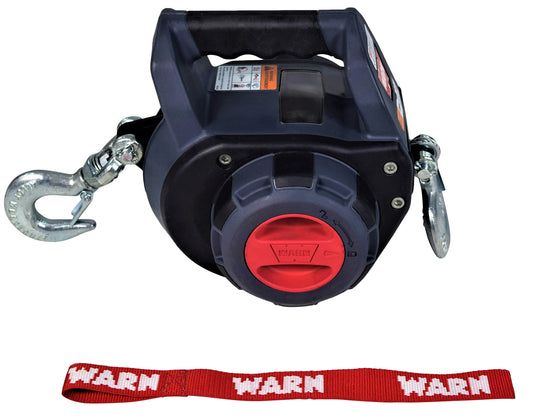 WARN Drill Winch – 750 lb Portable Pulling Winch with Synthetic Rope | Drill-Powered Operation | Lightweight, Compact Design with Hook & Controls | Ideal for Trailers, ATVs, UTVs.