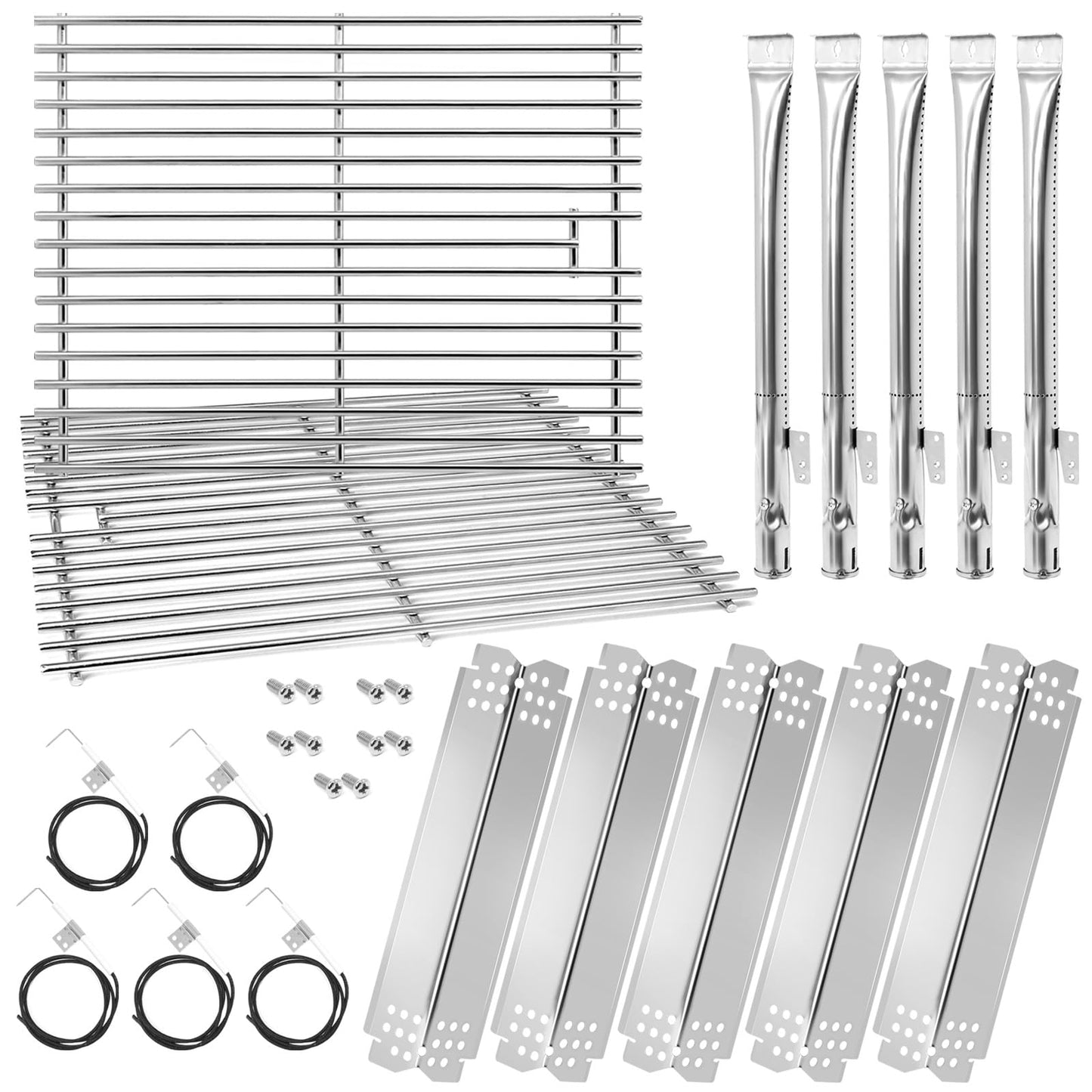 Grill Parts for Nexgrill 5 Burner 720-0888 720-0888N 720-0888A,4 Burner Nex-grill 720-0830H 720-0830 Stainless Steel Cooking Grates, Heat Plates, Burner Replacement Kit for Home Depot Nex grill