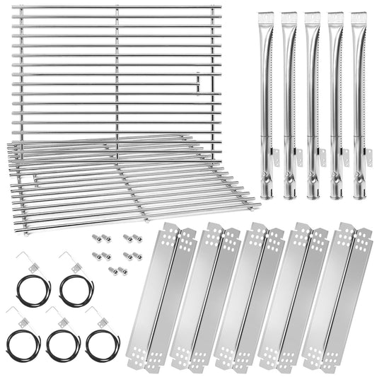 Grill Parts for Nexgrill 5 Burner 720-0888 720-0888N 720-0888A,4 Burner Nex-grill 720-0830H 720-0830 Stainless Steel Cooking Grates, Heat Plates, Burner Replacement Kit for Home Depot Nex grill