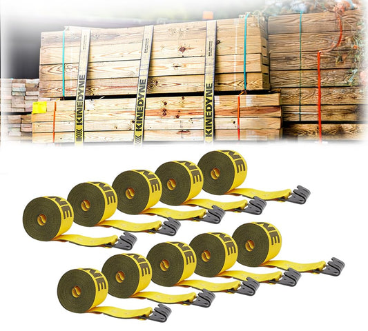 Mytee Products Kinedyne Winch Straps 4" x 30' Gold Heavy Duty Tie Down w/Flat Hooks WLL# 5400 lbs | 4 Inch Cargo Control for Flatbed Truck Utility Trailer (10 Pack)