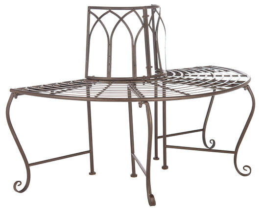 SAFAVIEH Outdoor - Abia Iron Tree Bench - Rustic Brown Iron Metal - Vintage Scrollwork Garden Design - Ideal for Patio, Deck, Porch, Garden, 17" Seat Height (PAT5018B)