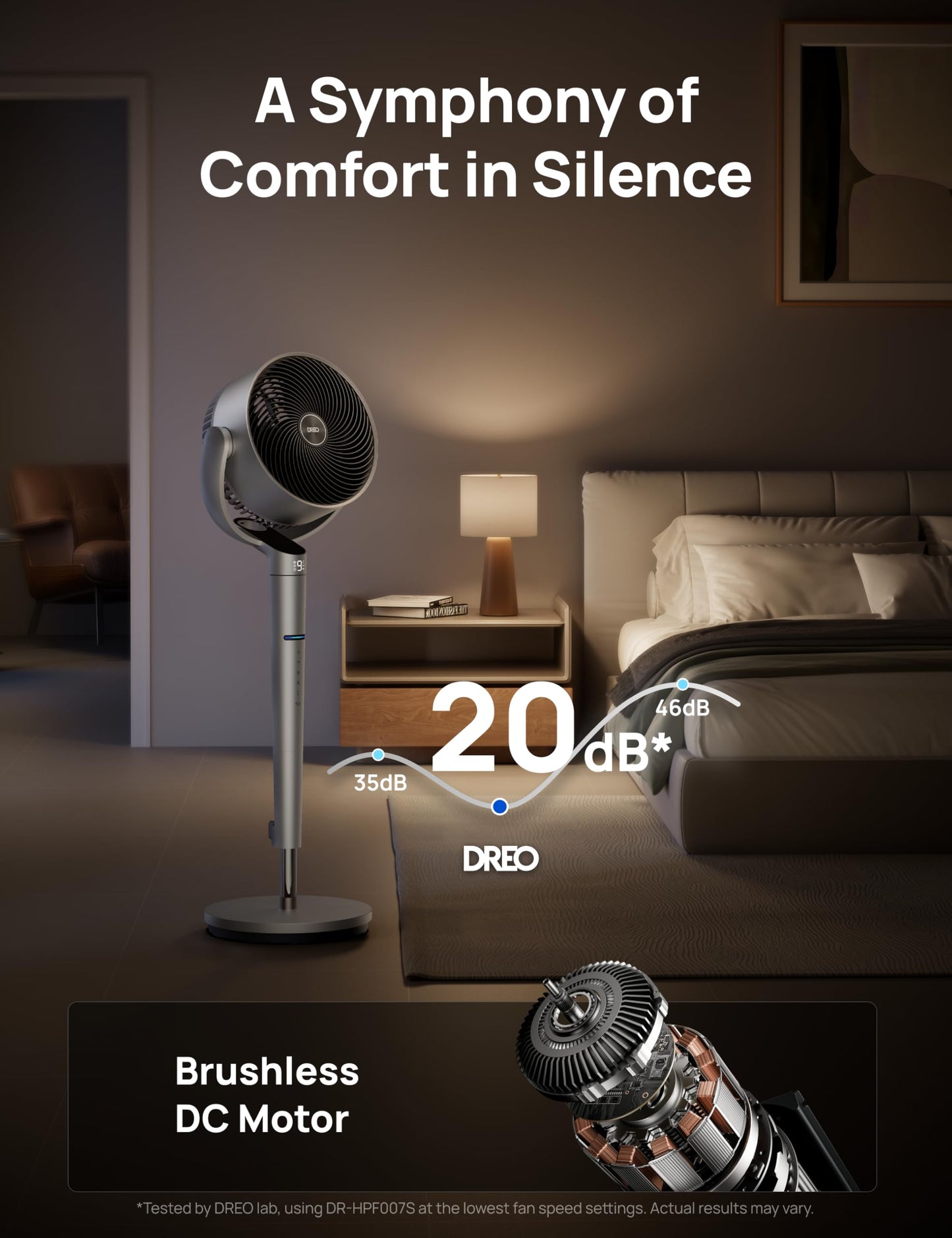 DREO Smart Fan for Bedroom, Position-based Oscillation, 150°+120° 3D Oscillating Fan, 110ft Pedestal Fans with Wi-Fi/Voice/Remote, Standing Fans Work with Alexa/Google, 9 Speeds, 6 Modes, 20dB, Silver