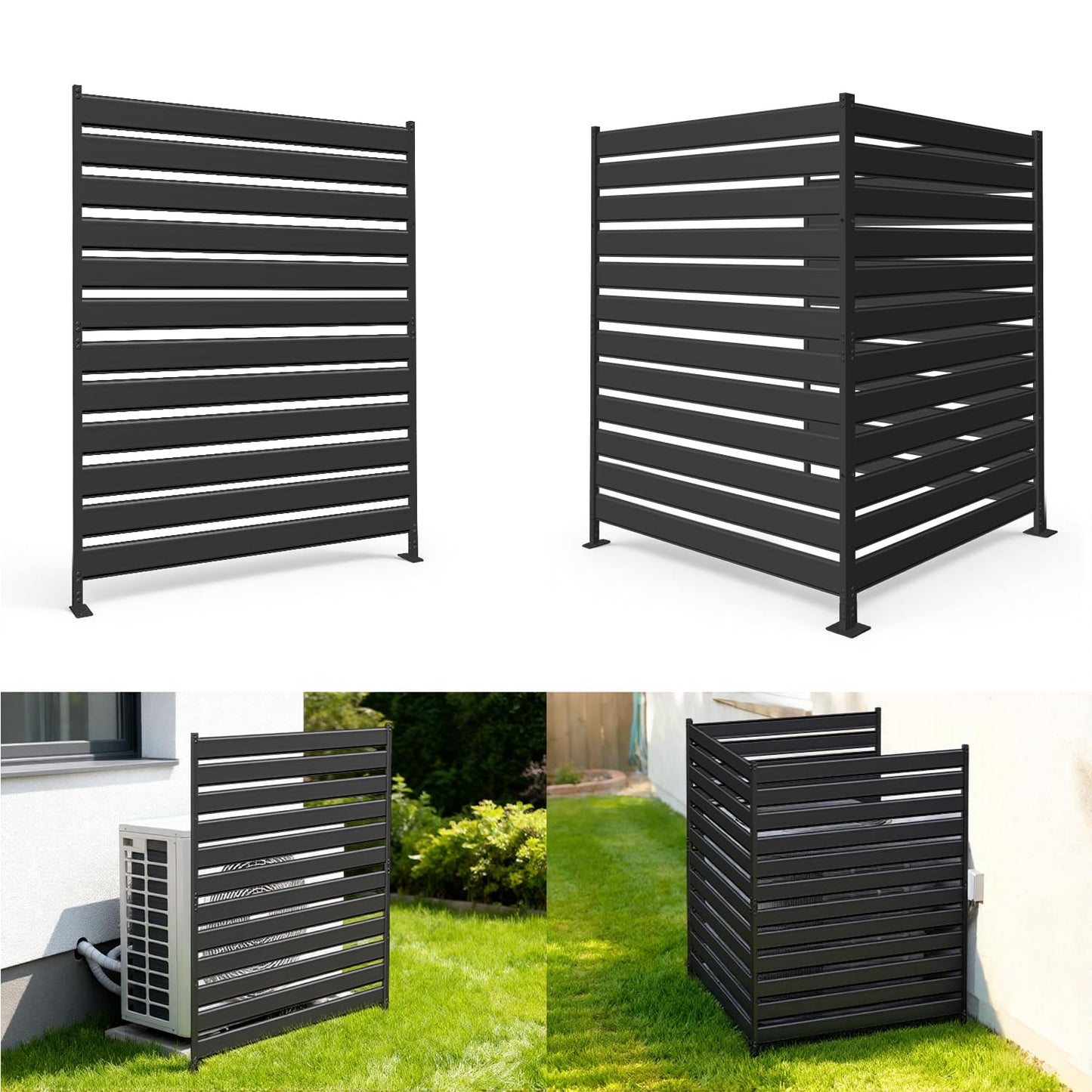 63" H×38" W（1 Panels） No Dig Metal Privacy Fence Panels for Air Conditioner Units, Can Also Hide The Pool Equipment, Black Outdoor Rustproof Trash Cans Privacy Screen