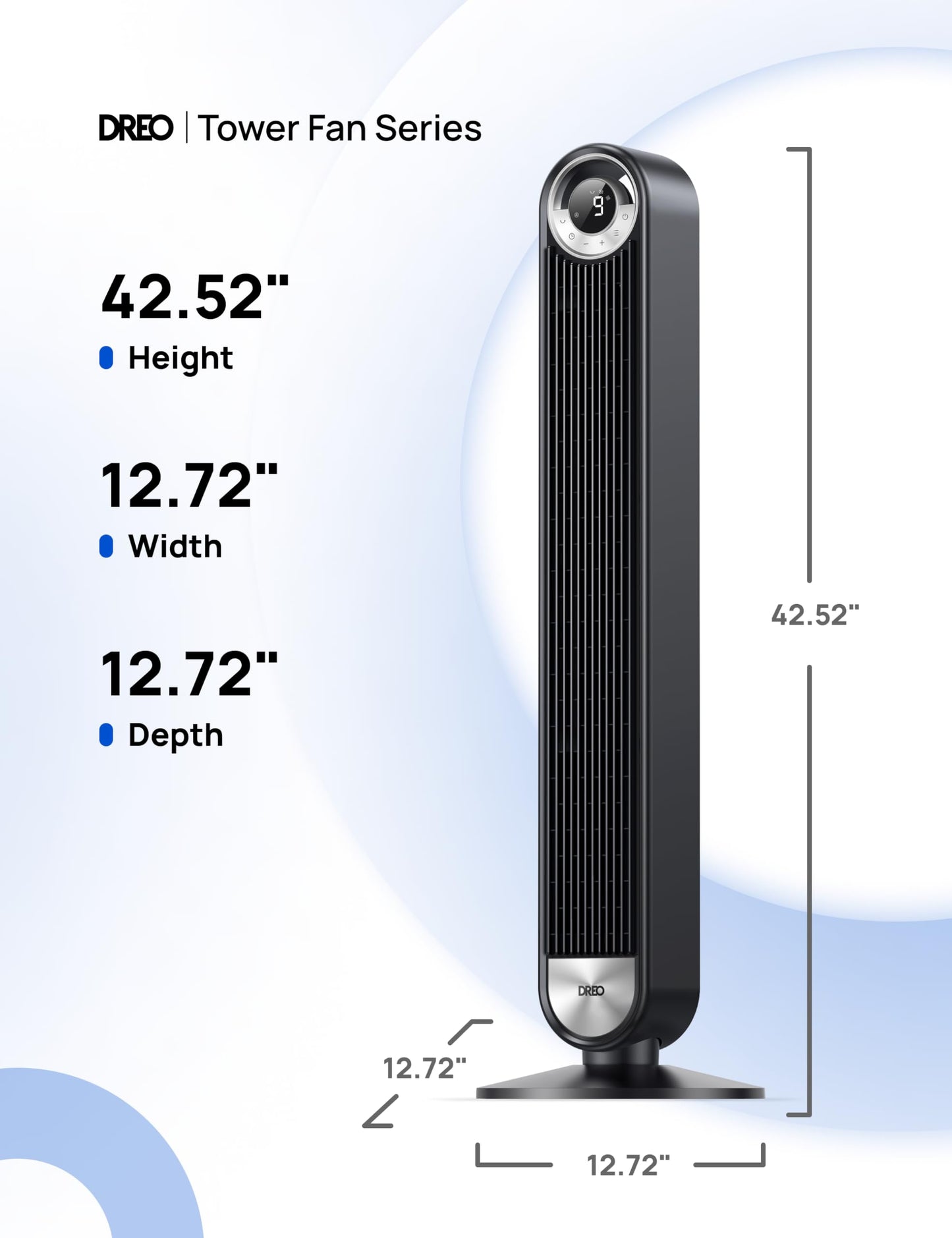 DREO Tower Fan for Bedroom, Upgraded DC 9 Speeds 20dB Ultra-Quiet Floor Fan, 90° Oscillating Fans with 28ft/s Velocity, 12H Timer, Standing Fan, Bladeless Fan Powerful for Home, Black